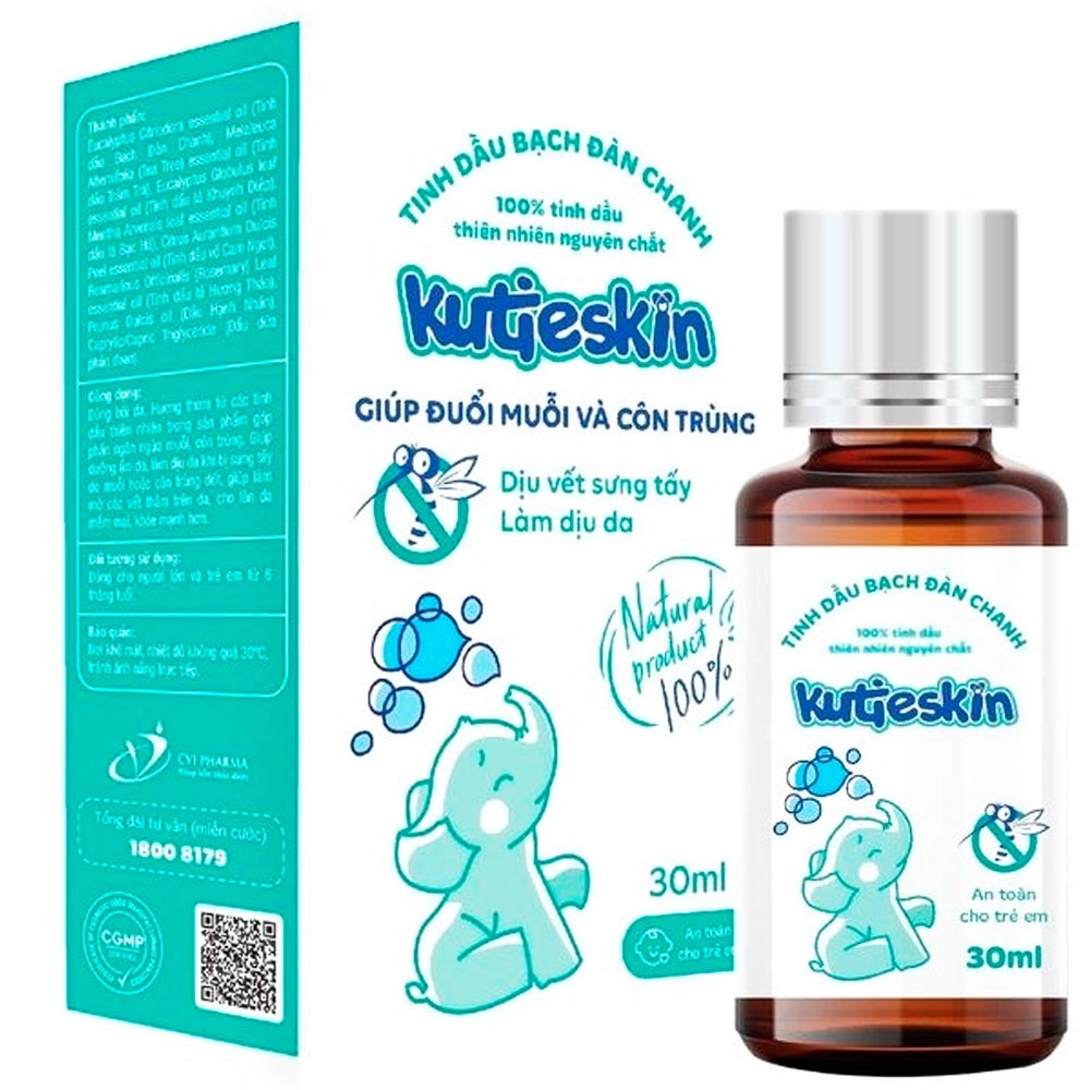Tinh dầu bạch đàn chanh giúp đuổi muỗi và côn trùng Kutieskin hộp 1 lọ 30ml