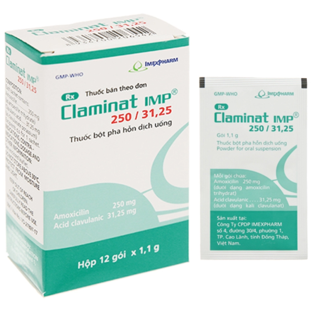 Thuốc kháng sinh Claminat IMP 250/31.25 hộp 12 gói