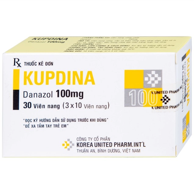 Điều trị đau trong lạc nội mạc tử cung, u xơ tuyến vú Kupdina 100mg Korea United Pharm hộp 3 vỉ x 10 viên