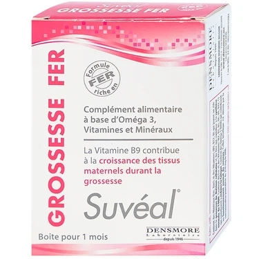 Bổ sung Omega 3, DHA, Vitamin, khoáng chất Suvéal Grossesse Fer Densmore hộp 2 vỉ x 15 viên