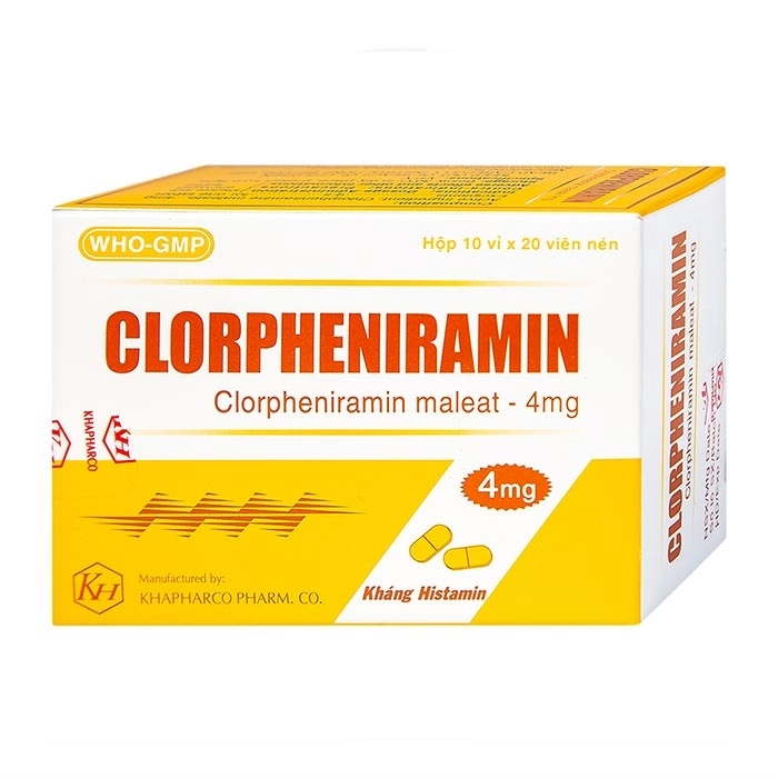 Thuốc chống dị ứng Clorpheniramin 4mg (Khapharco) hộp 10 vỉ x 20 viên nén