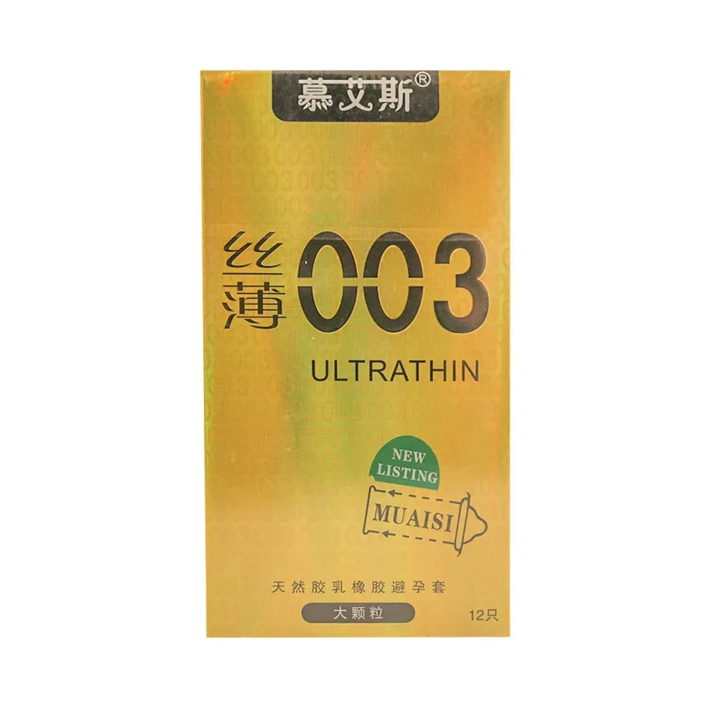 Bao cao su Muaisi 0.03 Ultrathin - Siêu mỏng, có hạt (vàng) hộp 12 cái