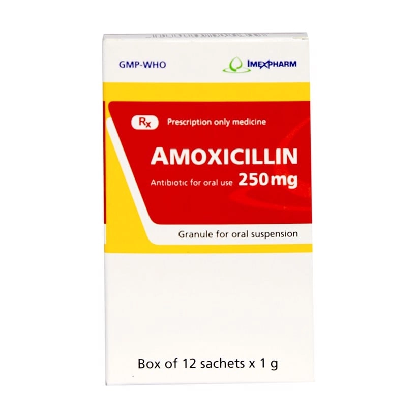 Thuốc điều trị nhiễm khuẩn AMOXICILLIN 250MG IMEXPHARM hộp 12 gói x 1g