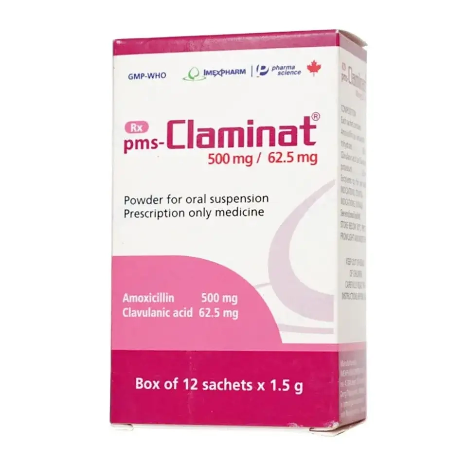 Thuốc kháng sinh Claminat 500mg/62.5mg hộp 12 gói x 1.5g