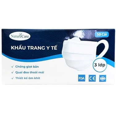 Khẩu trang y tế Naturecare màu trắng 3 lớp hộp 50 cái