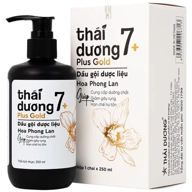 Sạch gàu, giảm ngứa và rụng tóc dầu gội dược liệu Thái Dương 7 Plus Gold Sao Thái Dương hộp x 250ml