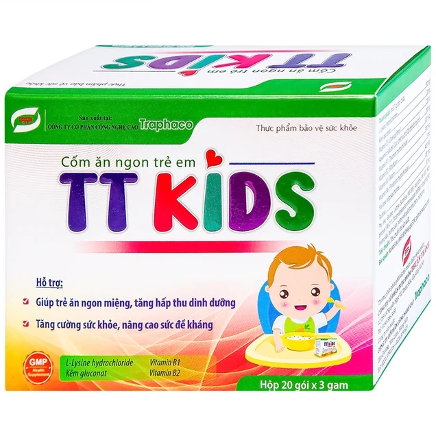 Hỗ trợ tăng hấp thu dinh dưỡng, tăng cường sức khỏe cốm ăn ngon trẻ em TT KIDS Traphaco hộp 20 gói x 3g