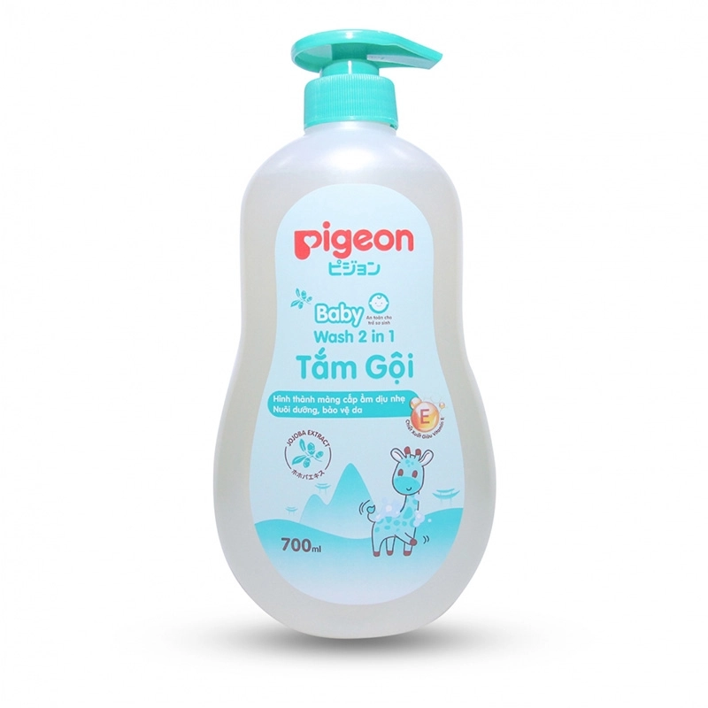 Tắm gội baby wash 2 in 1 Pigeon Jojoba (xanh) chai 700ml
