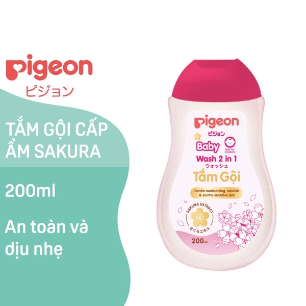 Tắm gội baby wash 2 in 1 Pigeon Sakura (hồng) chai 200ml
