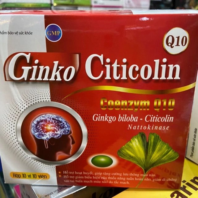 Viên uống bổ não Ginko Citicolin Q10 hộp 10 vỉ x 10 viên