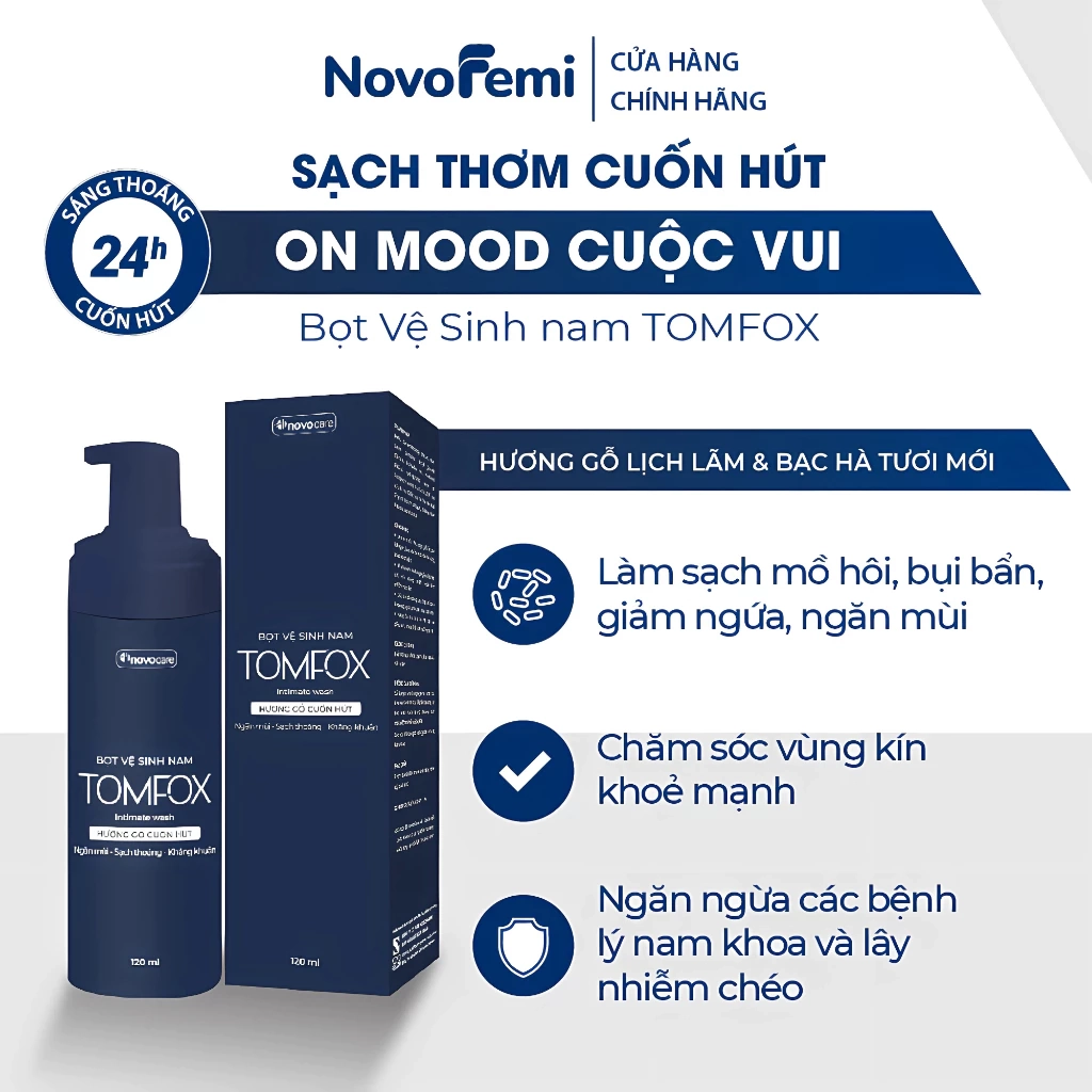 Bọt vệ sinh nam sạch thơm cuốn hút, kháng khuẩn Tomfox chai 120ml
