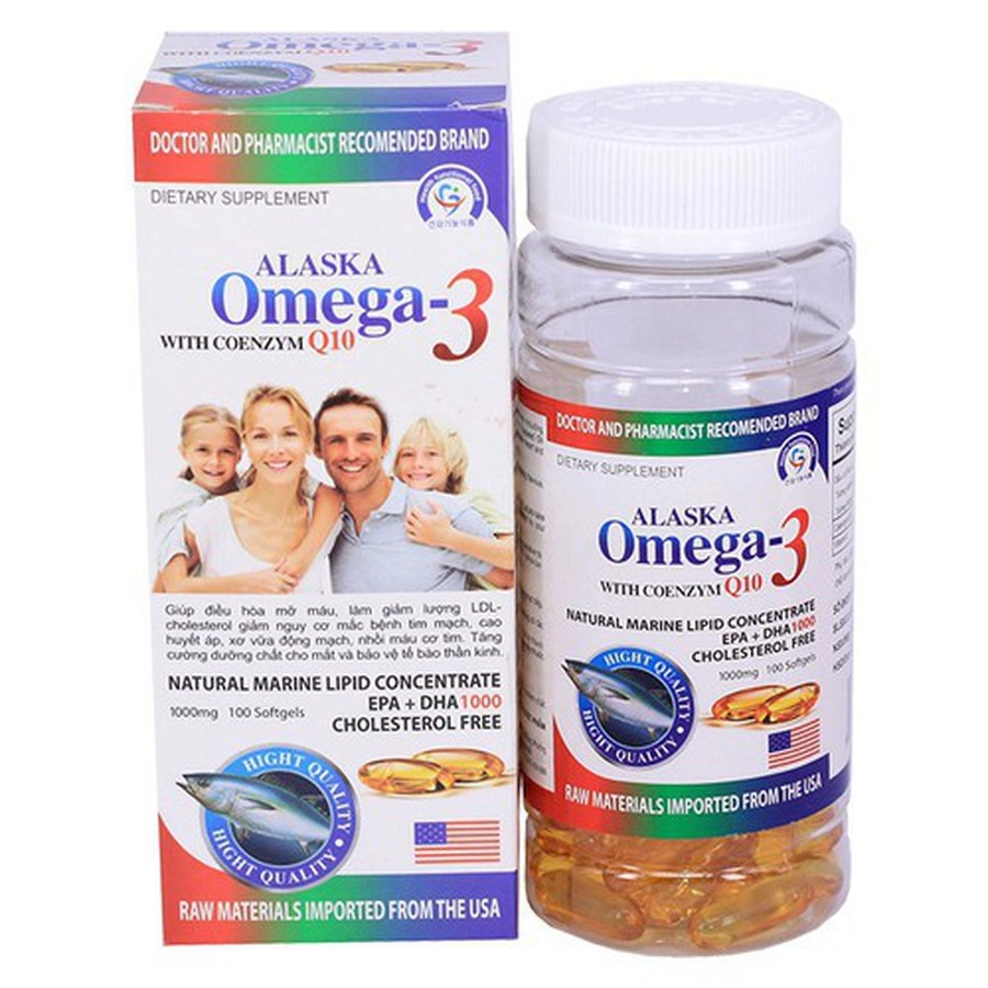 Thực phẩm bảo vệ sức khoẻ Alaska Omega-3 With Coenzym Q10 hộp 1 lọ 100 viên