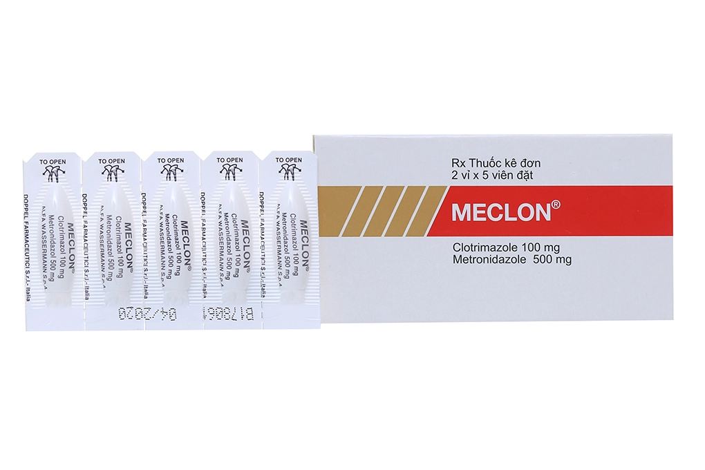 Viên đặt trị viêm cổ tử cung, âm đạo Meclon hộp 10 viên