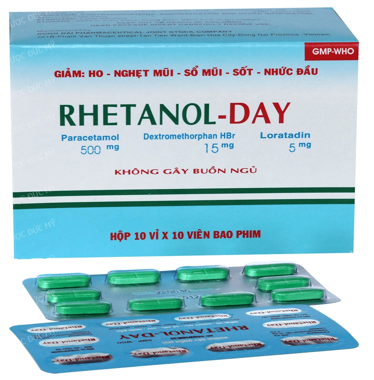 Thuốc điều trị cảm cúm Rhetanol-Day hộp 10 vỉ x 10 viên