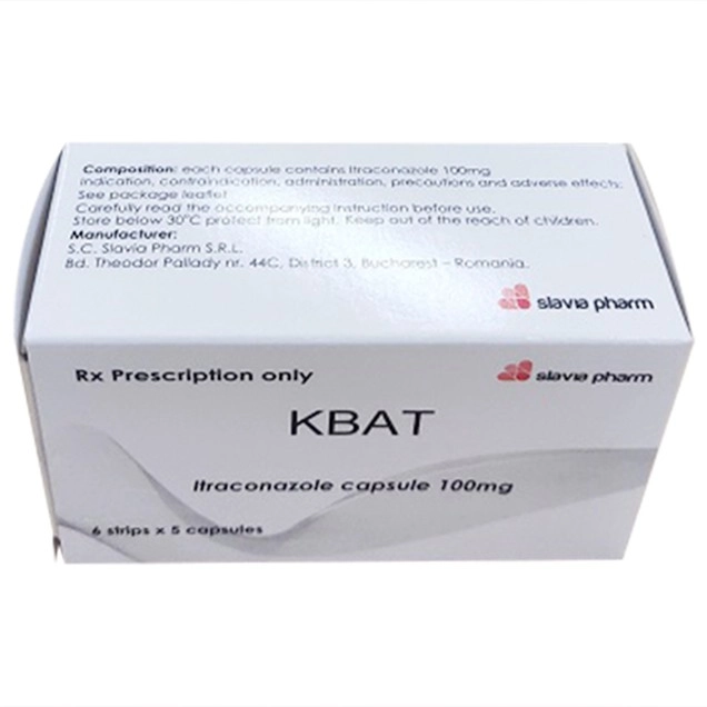 Điều trị nấm Candida ở miệng, họng, âm hộ, âm đạo, lang ben Kbat 100mg Slavia hộp 6 vỉ x 5 viên