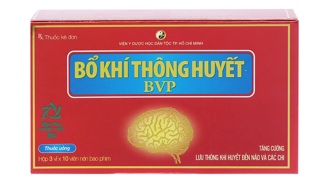 Thuốc tăng cường lưu thông khí huyết đến não và các chi Bổ Khí Thông Huyết BVP hộp 3 vỉ x 10 viên nén bao phim