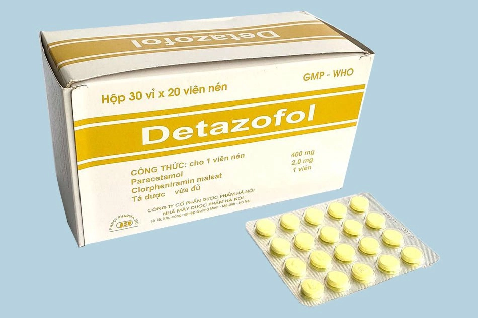 Thuốc hạ sốt giả đau và trị các triệu chứng cảm cúm Detazofol hộp 30 vỉ x 20 viên nén