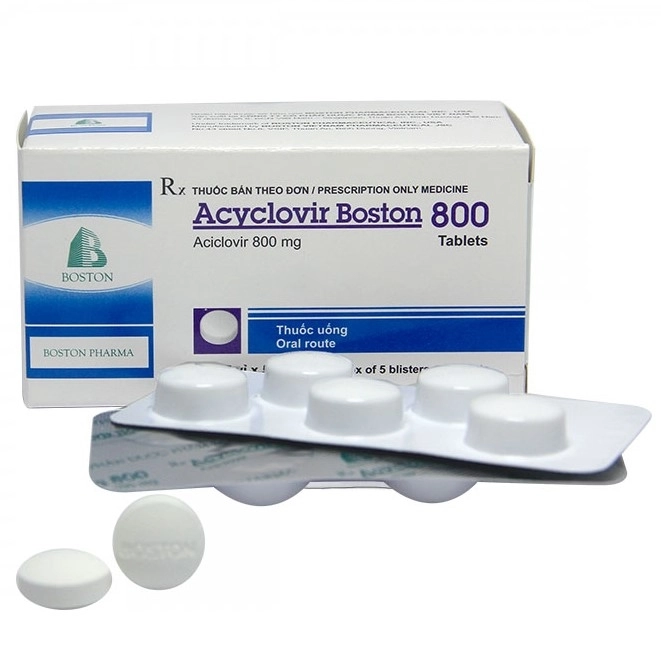 Thuốc kháng virus Acyclovir Boston 800 hộp 5 vỉ x 5 viên nén