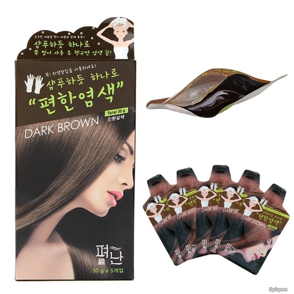 Gói nhuộm khô thảo dược Dark Brown (Gội nâu HQ) hộp 5 gói x 30g