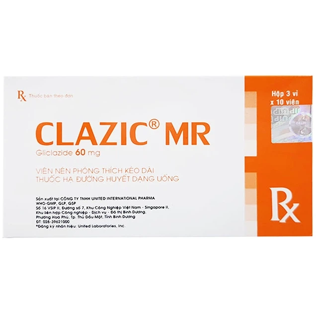 Thuốc điều trị đái tháo đường Clazic MR 60mg United hộp 3 vỉ x 10 viên