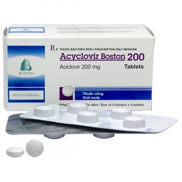 Thuốc kháng virus Acyclovir Boston 200 hộp 5 vỉ x 5 viên nén