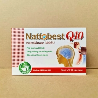 Phá tan huyết khối, tăng lưu thông máu, bền vững thành mạch Nattobest Q10 hộp 3 vỉ x 10 viên