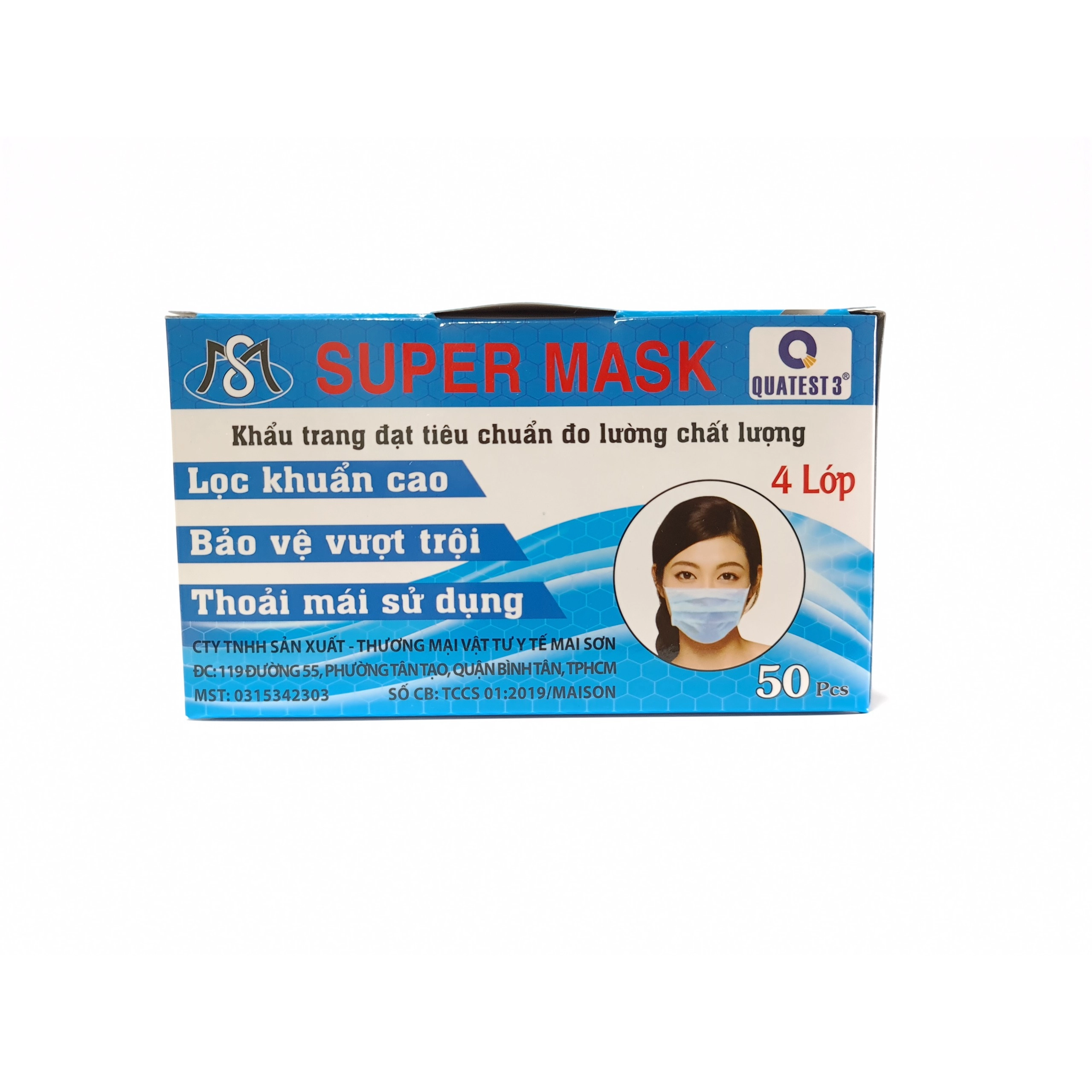 Khẩu trang 4 lớp Super Mask (xanh) hộp 50 cái