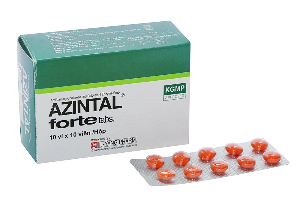 Thuốc trị đầy hơi, khó tiêu Azintal forte hộp 100 vỉ