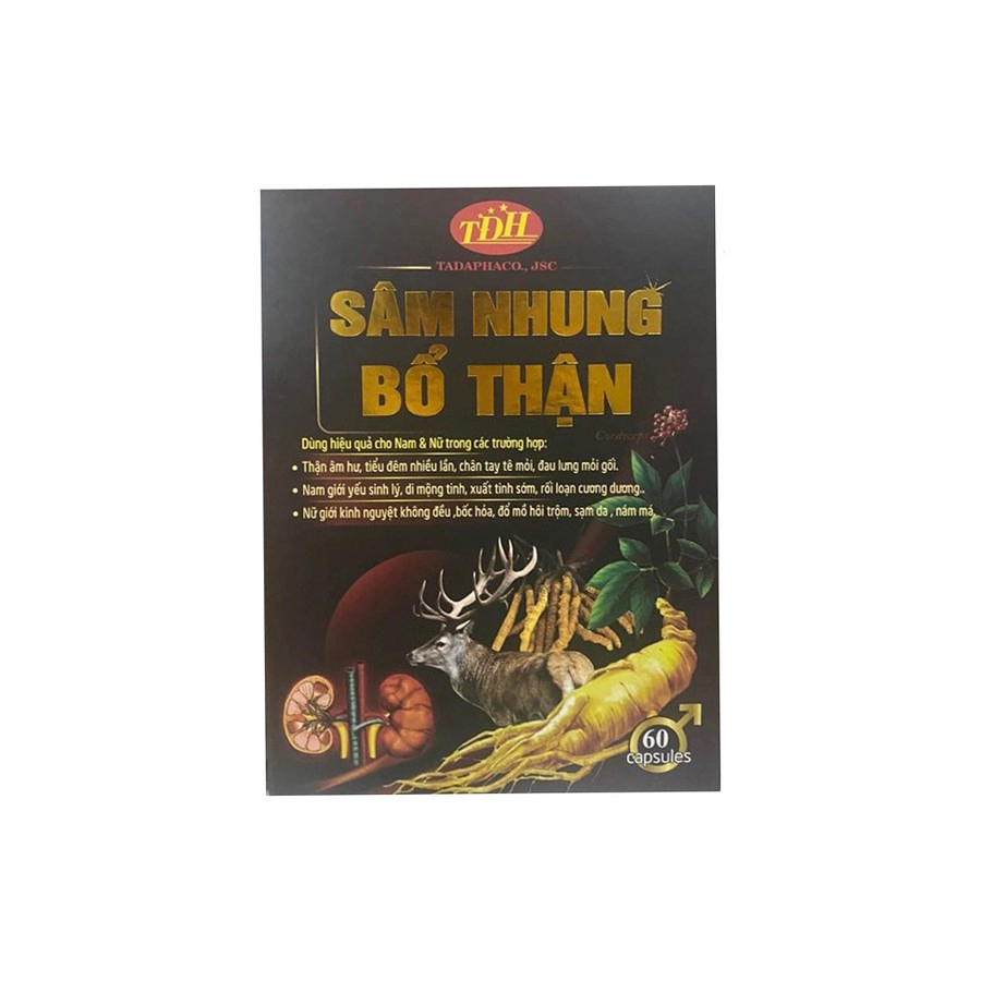 Bổ thận, dưỡng huyết, cải thiện chức năng sinh lý Sâm Nhung Bổ Thận Tadaphaco hộp 1 lọ 60 viên