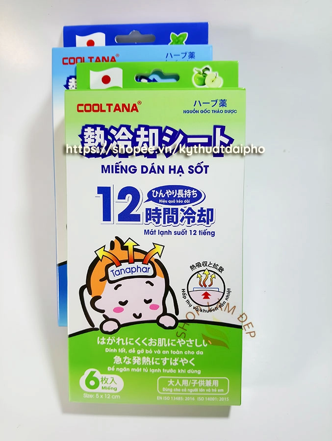 Miếng dán hạ sốt hạ nhiệt hương táo Cooltana Tanaphar hộp 6 miếng