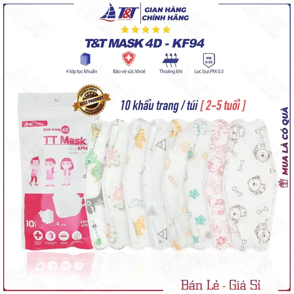 Khẩu trang trẻ em (2-5 tuổi) 4D TT Mask KF94 gói 10 cái