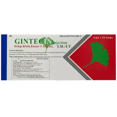 Dung dịch tiêm Gintecin Injection Siu Guan Chem hộp 1 vỉ x 10 ống x 5ml