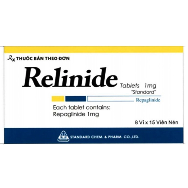 Điều trị đái tháo đường tuýp 2 Relinide Standard Chem & Pharm hộp 8 vỉ x 15 viên