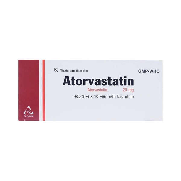 Thuốc trị rối loạn lipid máu Atorvastatin 20mg (TV.Pharm) hộp 30 viên