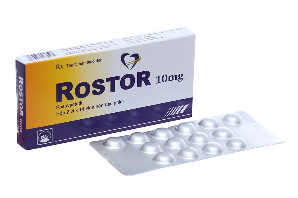 Thuốc trị mỡ máu Rostor 10mg PYMEPHARCO hộp 2 vỉ x 14 viên