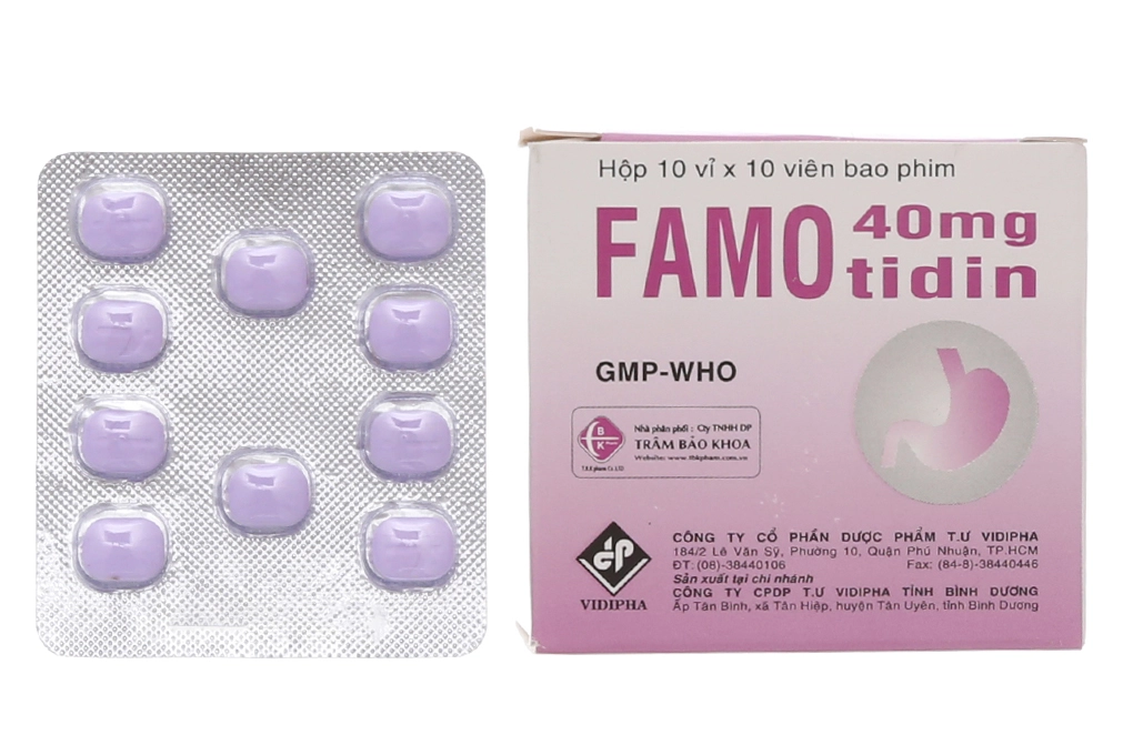 Thuốc trị loét dạ dày, tá tràng Famotidin 40mg (VIDIPHA) hộp 100 viên