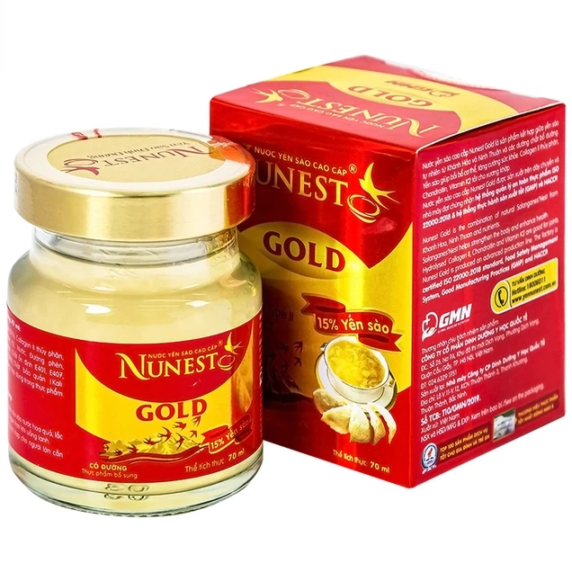 Bồi bổ sức khỏe và đẩy lùi lão hóa nước Yến Sào cao cấp Nunest Gold 15% có đường lọ 70ml