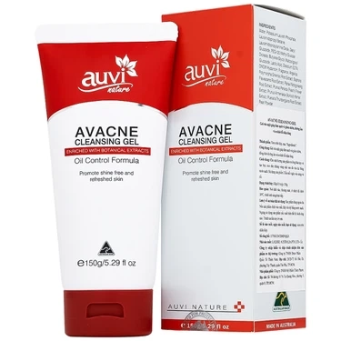 Gel rửa mặt dành cho da mụn giúp làm sạch và giảm nhờn, dưỡng ẩm và se khít lỗ chân lông Avacne Cleansing Auvi hộp 1 tuýp 150g