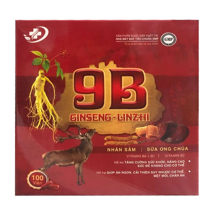 Viên uống bổ sung Vitamin 9B With Ginseng + Linhzhi hộp 10 vỉ x 10 viên