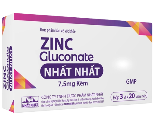 Hỗ trợ bổ sung kẽm tăng sức đề kháng ZINC Gluconate Nhất Nhất hộp 3 vỉ x 20 viên nén