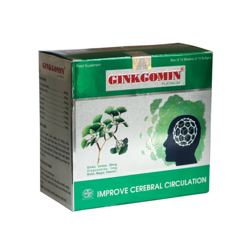Tăng cường tuần hoàn máu não  Ginkgomin Platinum hộp 100 viên