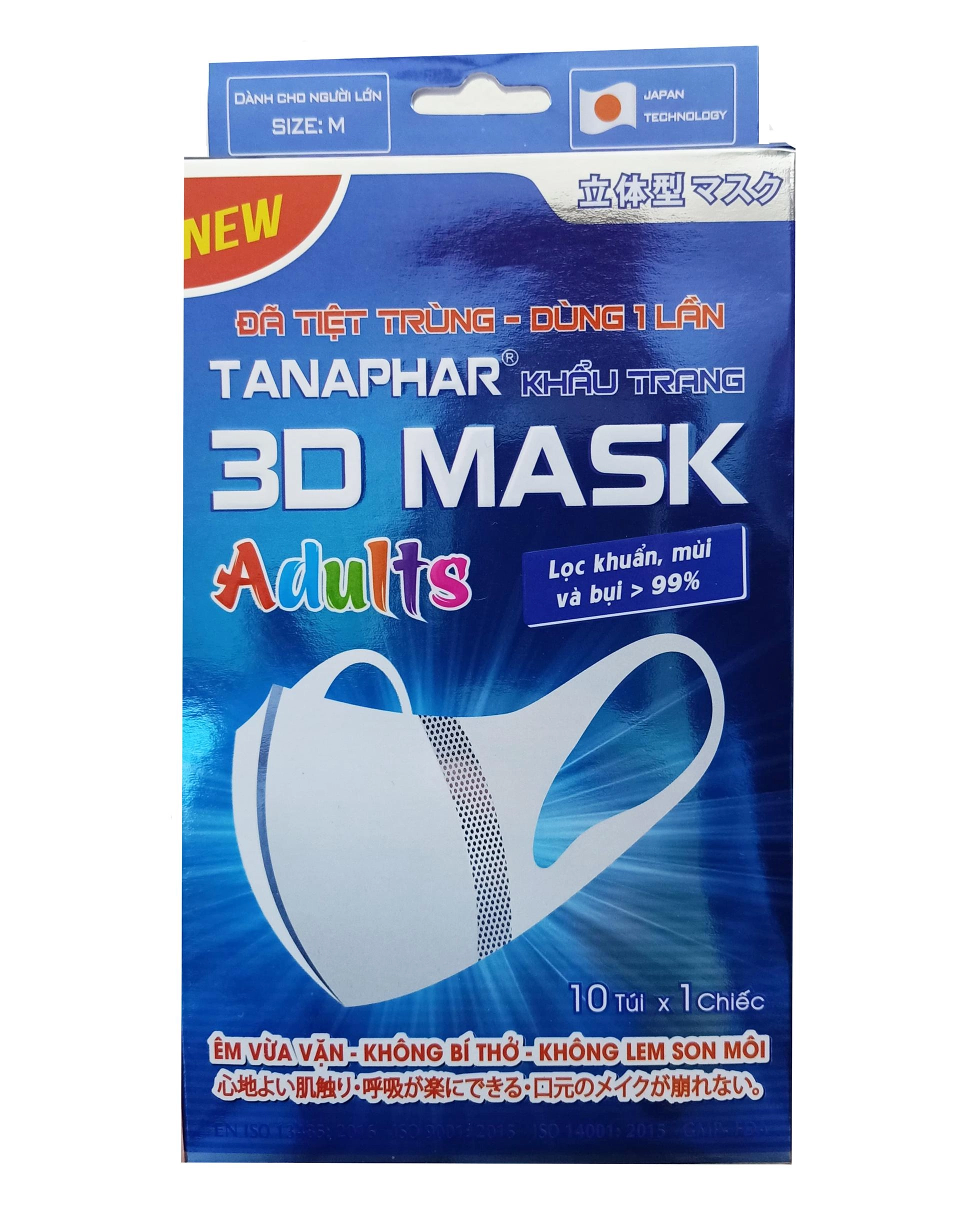 Khẩu trang TANAPHAR 3D MASK Adults hộp 10 túi x 1 chiếc