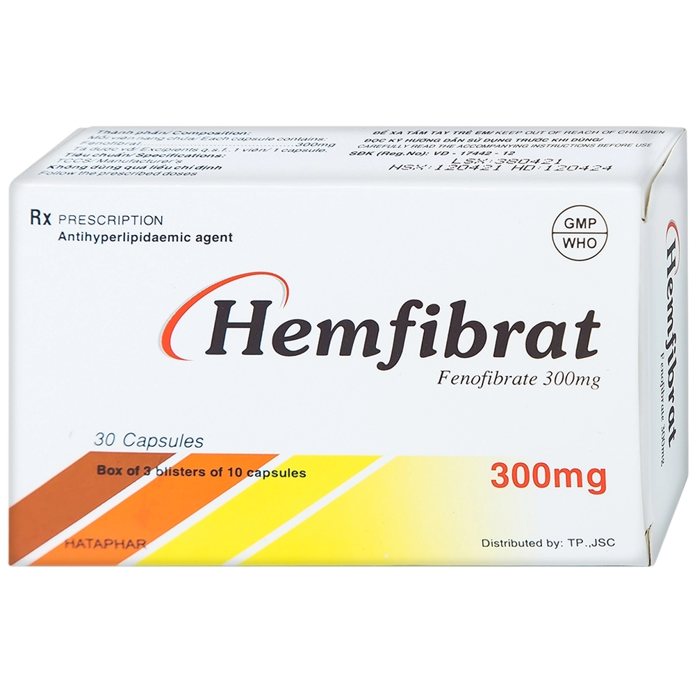 Thuốc điều trị tăng cholesterol Hemfibrat 300 hộp 30 viên