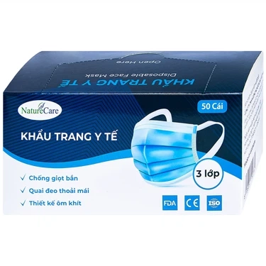 Khẩu trang y tế Naturecare màu xanh 3 lớp hộp 50 cái