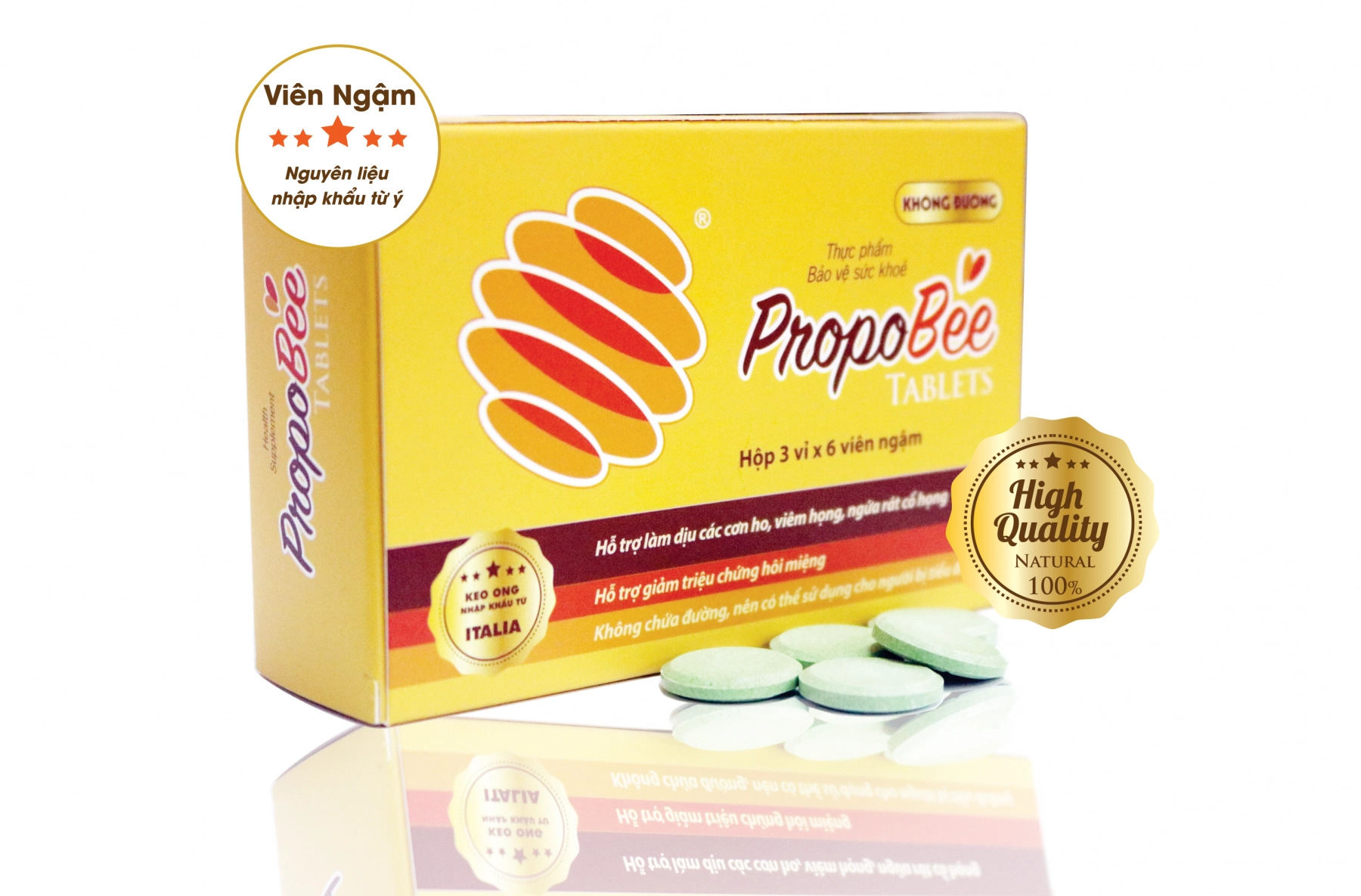 Viên ngậm giảm ho không đường từ keo ong PropoBee hộp 18 viên