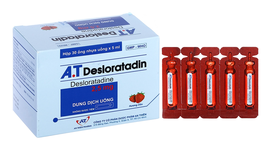 Dung dịch uống trị viêm mũi, mề đay A.T Desloratadin hộp 30 ống x 5ml