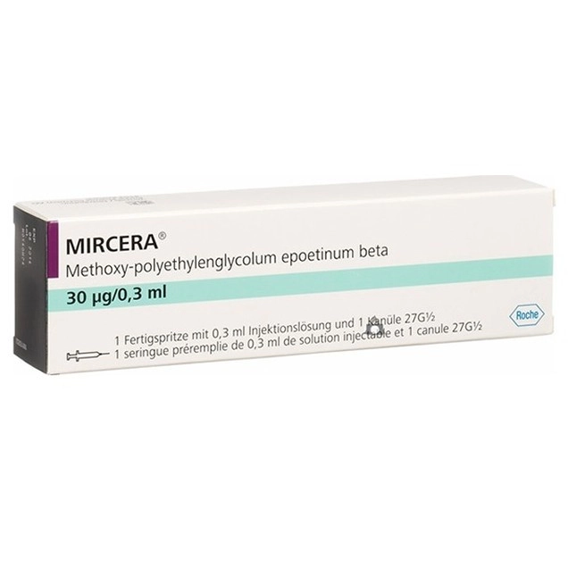 Điều trị thiếu máu do bệnh thận mãn tính Mircera 30mcg/ 0.3ml Roche hộp x tuýp 0.3ml