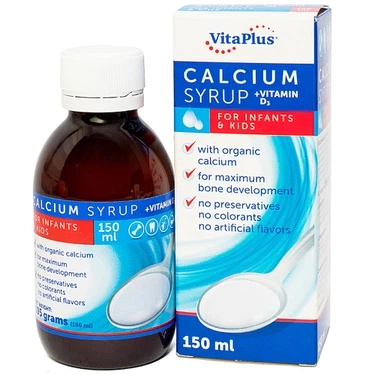Cung cấp canxi. giúp hệ xương và răng phát triển dung dịch Calcium Syrup + Vitamin D3 VitaPlus chai x 150ml