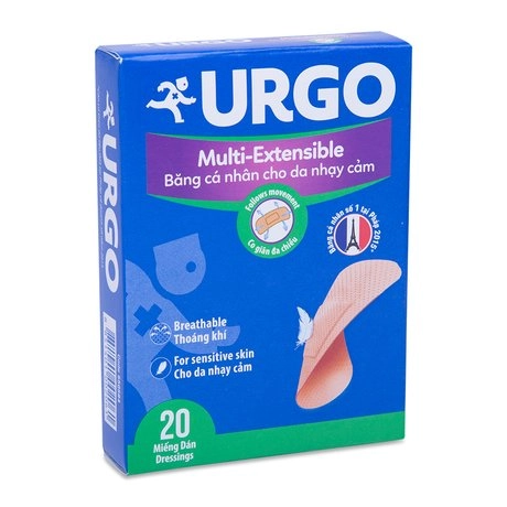 Băng cá nhân cho da nhạy cảm Urgo Multi-Extensible hộp 20 miếng