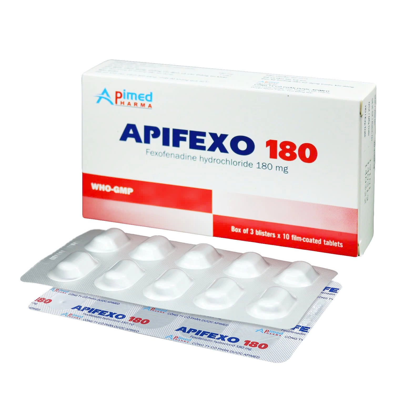 Giảm các triệu chứng viêm mũi dị ứng APIFEXO 180 hộp 3 vỉ x 10 viên